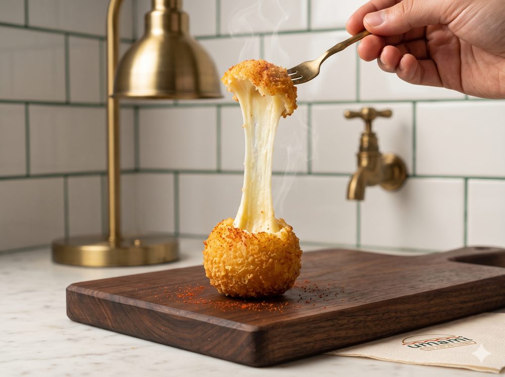 Mozza Pull bonbon with the longest cheese pull on the menu