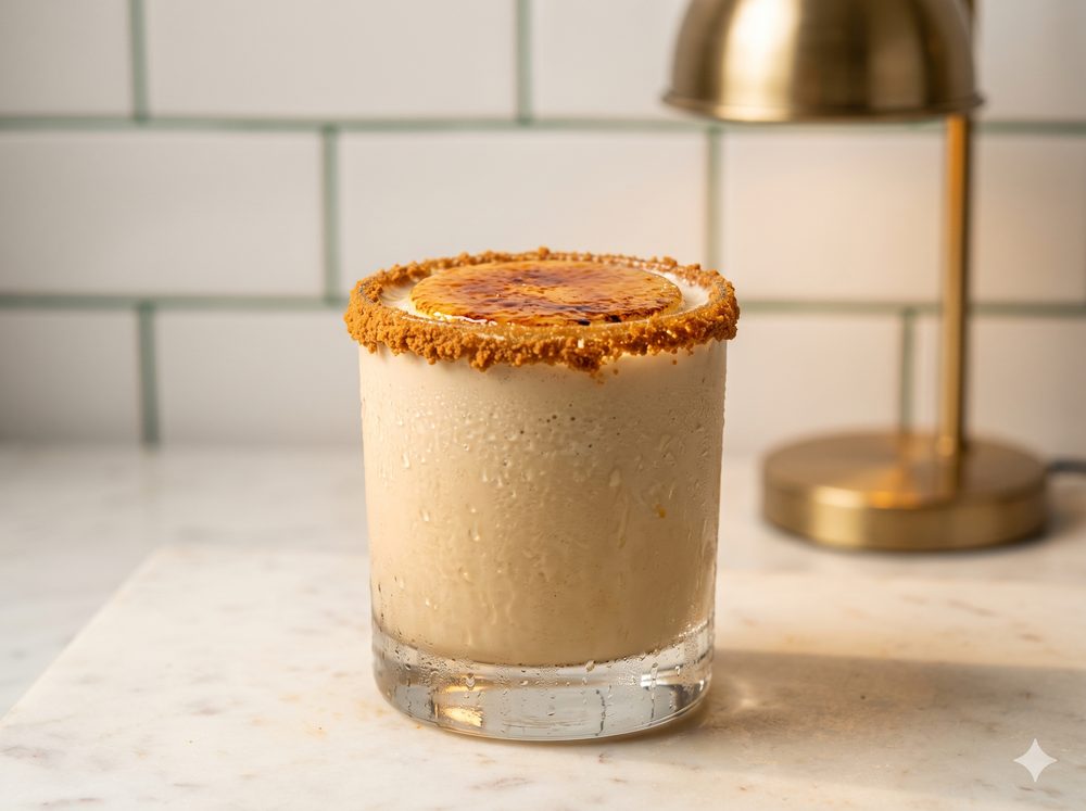 Biscoff Brûlée Shake, thick and cold, bottled in-house